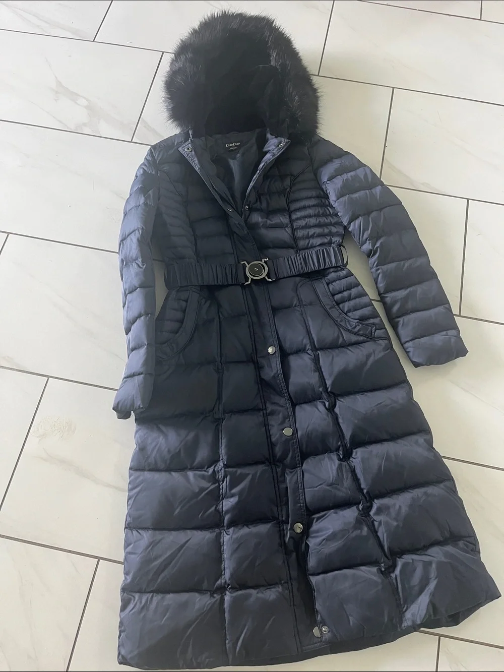 Bebe fur hoodie long coat